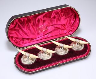 A SET OF FOUR VICTORIAN SILVER AND IVORY KNIFE RESTS, by Ja