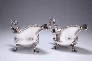 A PAIR OF HANDSOME GEORGE III STYLE SILVER SAUCEBOATS, by J