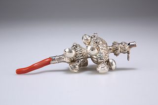 A VICTORIAN BABY'S RATTLE, by George Unite, with whistle to