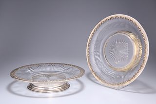 A PAIR OF FRENCH SILVER-MOUNTED GLASS DISHES, late 19th/ear