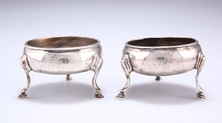 A PAIR OF GEORGE III SILVER SALTS, maker's mark rubbed (TS?