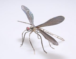 A SILVER AND ENAMEL DRAGONFLY, by Charles George Alexander,
