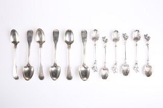 A SUITE OF SIX VICTORIAN SILVER TEASPOONS, by John Henry Wi