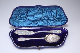 A VICTORIAN SILVER BUTTER KNIFE AND JAM SPOON, by James Wak