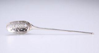 A GEORGIAN SILVER MOTE SPOON, marks indistinct, of typical 