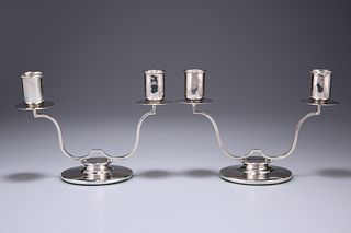 A PAIR OF GEORGE VI SILVER TWO-LIGHT CANDELABRA, maker's ma