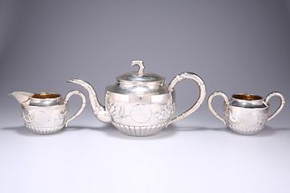A FINE CHINESE EXPORT SILVER THREE-PIECE TEA SERVICE, EARLY
