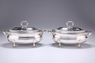 A PAIR OF GEORGE III SILVER SAUCE TUREENS, probably by Will