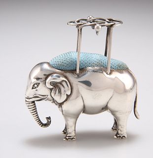AN EDWARDIAN SILVER ELEPHANT PIN CUSHION, by Adie & Lovekin