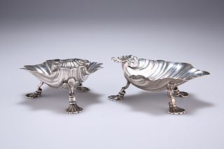 A PAIR OF GEORGE II SILVER SHELL-FORM BUTTER DISHES, by Edw
