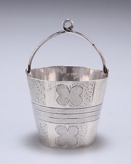 A RUSSIAN SILVER STRAINER, in the form of a bucket with swi