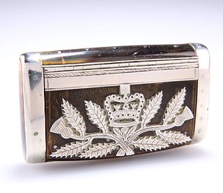 A SCOTTISH WHITE-METAL MOUNTED HORN SNUFF BOX, 19TH CENTURY