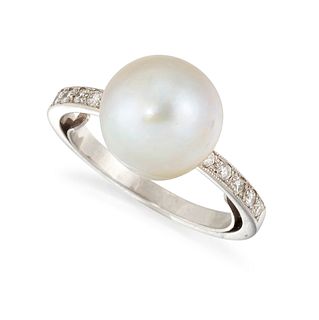 A CULTURED PEARL AND DIAMOND RING, a large cultured button 