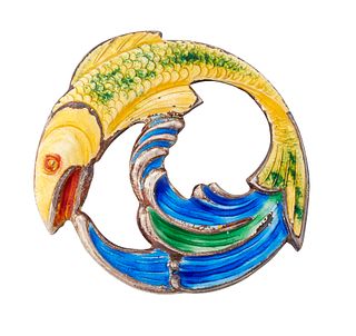 A SILVER AND ENAMEL BROOCH, BY A H Darby & Son, modelled as