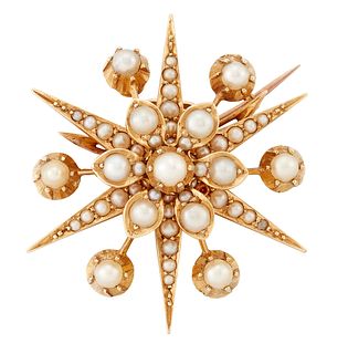 A LATE VICTORIAN PEARL STAR BROOCH/PENDANT, set throughout 