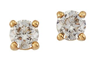 A PAIR OF SOLITAIRE DIAMOND STUD EARRINGS, round brilliant-