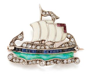 AN EARLY 20TH CENTURY DIAMOND, SAPPHIRE, RUBY AND ENAMEL LO