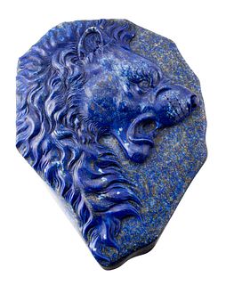 A LARGE LAPIS LAZULI CAMEO CARVING, depicting the bust of a