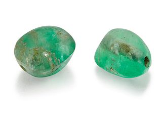 TWO EMERALD BEADS, total estimated weight 2.18ct approximat
