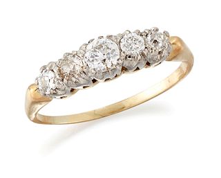 A DIAMOND FIVE STONE RING, graduated old-cut and round bril