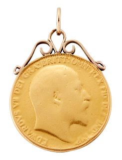 AN EDWARD VII, 1902 DOUBLE SOVEREIGN WITH SOLDERED SCROLL M