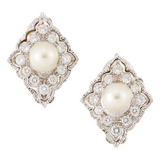 A PAIR OF CULTURED PEARL AND DIAMOND CLIP EARRINGS, culture