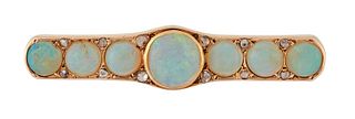 A LATE VICTORIAN OPAL AND DIAMOND BROOCH, a central round o
