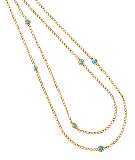 A TURQUOISE CHAIN NECKLACE, a rope-length elongated-curb li