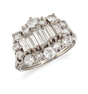 A DIAMOND CLUSTER RING, five graduated baguette-cut diamond