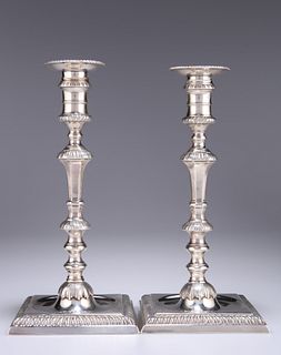 A PAIR OF GEORGE II SILVER CANDLESTICKS, probably by James 