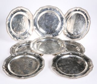 A SET OF EIGHT GEORGE III SILVER DESSERT PLATES, four by Ed