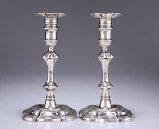 A PAIR OF GEORGE II SILVER CANDLESTICKS, by William Cafe, L