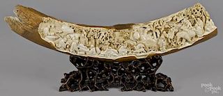 Chinese carved mammoth tusk with scholars and B