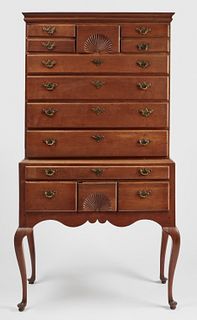 Antique Highboy with Two Fan Carved Drawers