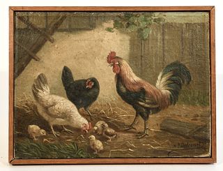 Painting of Chickens - E. le Delcourt
