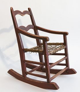 Child's Primitive Rocking Chair in Red Paint