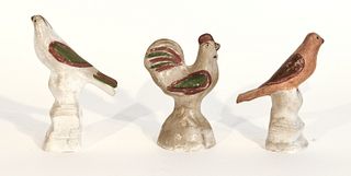 Two Chalkware Birds and a Rooster