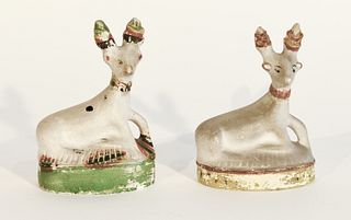 Two Chalkware Reclining Stags