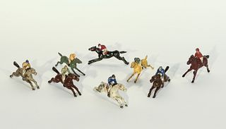 8 Painted Lead Horse and Jockey Figures
