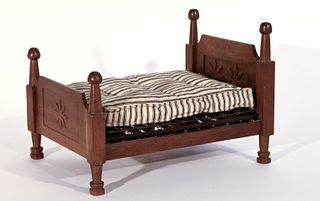Carved Doll's Bed with original Mattress-Boxspring