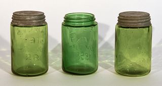 Three Emerald Green Mason's Jars