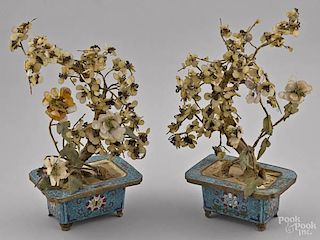 Pair of Chinese carved hardstone potted trees i