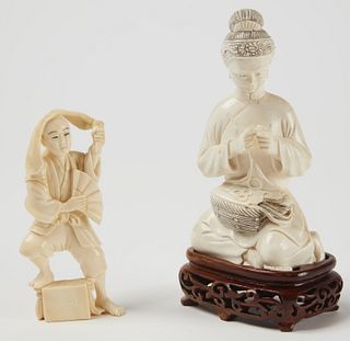 Two Carved Asian Bone Figures