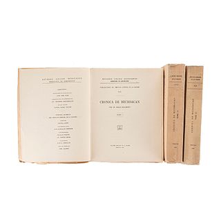 Beaumont, Pablo. Crónica de Michoacán. México: Talleres Gráficos de la Nación, 1932. Tomos I - III. Con láminas a color. Piezas: 3.