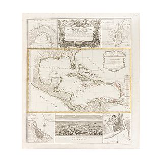 Mappa Geographica, Complectens I. Indiae Occidentalis Partem Mediam Circum... Nuremberg, 1740. Mapa grabado con límites coloreados.