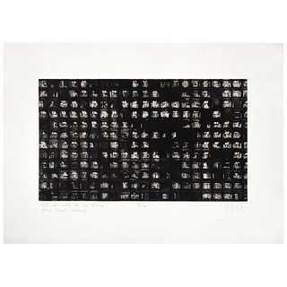 OFILL ECHEVARRIA, El mundo de los vivos, Signed and dated 2002, Sugar lift etching P / T, 10.2 x 17.3" (26 x 44 cm)