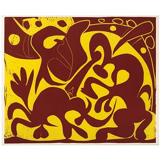 PABLO PICASSO, La Pique en Rouge et Jaune, Unsigned, Linocut without print number from an edition of 520, 10.6 x 12.5" (27 x 32 cm)