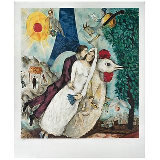 MARC CHAGALL, The three candles, Unsigned, Lithograph 109 / 150, Posthumous edition, 25.5 x 23.2" (65 x 59 cm)