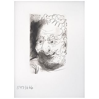 PABLO PICASSO, IV, Le Gout Du Bonheur, Unsigned, Dated on plate 29.9.64, Lithograph 597 / 666, 6.2 x 3.9" (16 x 10 cm), Document