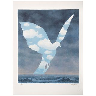RENÉ MAGRITTE, La grande famille, Signed with stamp, Lithograph 53/275, Posthumous edition, 18.3 x 14.9" (46.5 x 38 cm)